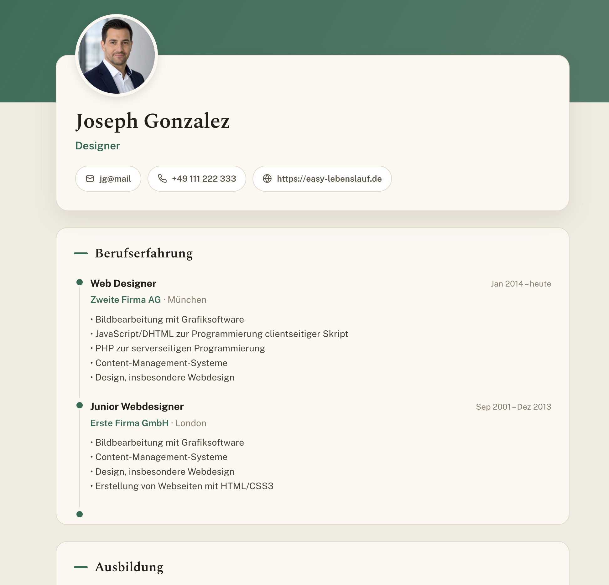 Share your CV as a web page